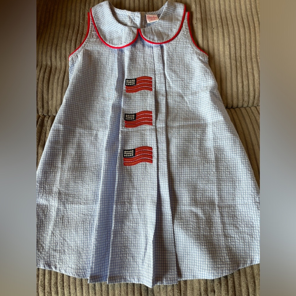 Festive American flag seersucker style toddler dress